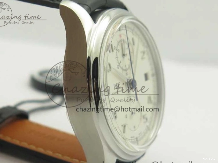 MIROTIME 0110 Portugieser Chrono  42 IW390403 ZF 1:1 Best Edition White Dial Blue Hand on Black Leather Strap A WellDesigned 7190